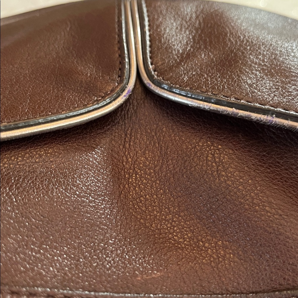 B. Makowsky Dark Brown Slouchy Brown Leather HoBo Shoulder Bag Metallic Details - Picture 10 of 17